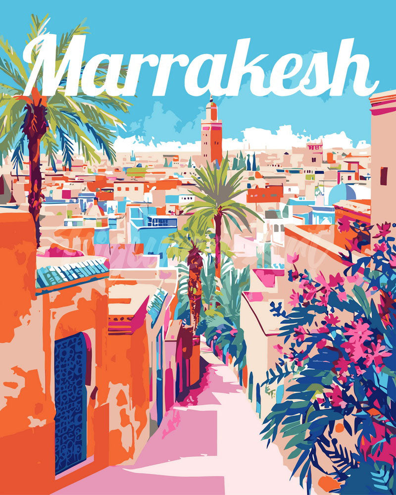 Pintar por numeros Figured'Art - Póster de Viaje Marrakech Marruecos