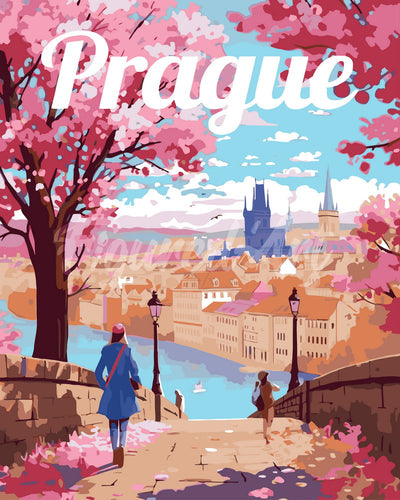 Pintar por numeros Figured'Art - Póster de Viaje Praga en Flor