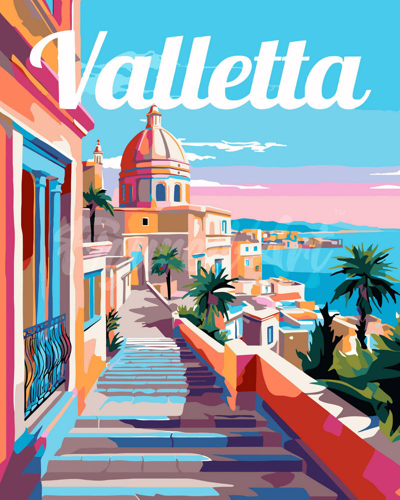 Pintar por numeros Figured'Art - Póster de Viaje La Valeta Malta