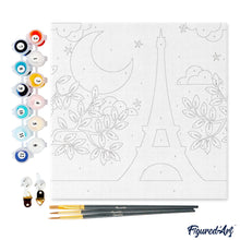 Cargar imagen en el visor de la galería, Mini Pintura por Números 20x20cm con bastidor París bajo la luna