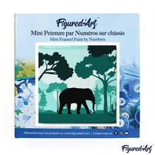 Cargar imagen en el visor de la galería, Mini Pintura por Números 20x20cm con bastidor Elefante en el bosque verde