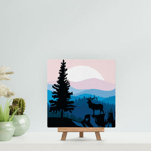 Mini Pintura por Números 20x20cm con bastidor Ciervos y paisajes majestuosos