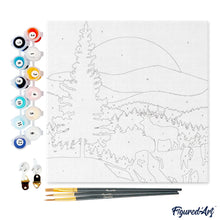 Cargar imagen en el visor de la galería, Mini Pintura por Números 20x20cm con bastidor Ciervos y paisajes majestuosos