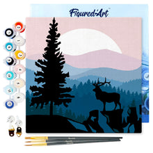 Cargar imagen en el visor de la galería, Mini Pintura por Números 20x20cm con bastidor Ciervos y paisajes majestuosos