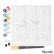 Cargar imagen en el visor de la galería, Mini Pintura por Números 20x20cm con bastidor Reunión de ciervos