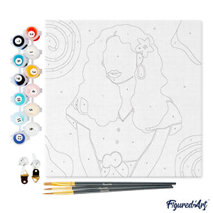 Mini Pintura por Números 20x20cm con bastidor Mujer y flor en el cabello