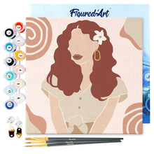 Cargar imagen en el visor de la galería, Mini Pintura por Números 20x20cm con bastidor Mujer y flor en el cabello