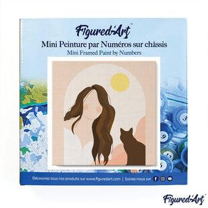 Mini Pintura por Números 20x20cm con bastidor Mujer y su gato