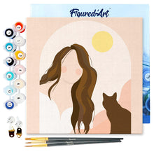 Cargar imagen en el visor de la galería, Mini Pintura por Números 20x20cm con bastidor Mujer y su gato
