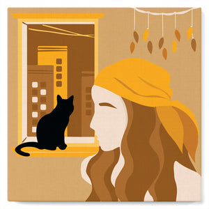 Mini Pintar por Números 20x20cm con bastidor Mujer y su gato en la ventana