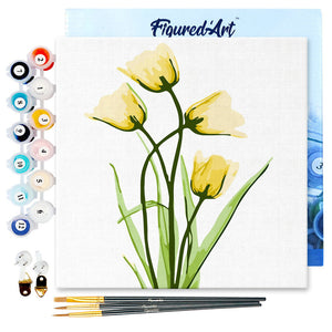 Mini Pintura por Números 20x20cm con bastidor Flores bonitas y amarillas