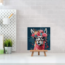 Cargar imagen en el visor de la galería, Mini Pintura por Números 20x20cm con bastidor Llama Fantasía con Flores