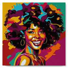 Cargar imagen en el visor de la galería, Mini Pintar por Números 20x20cm con bastidor Chica Afroamericana Pop Art
