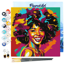 Cargar imagen en el visor de la galería, Mini Pintura por Números 20x20cm con bastidor Chica Afroamericana Pop Art