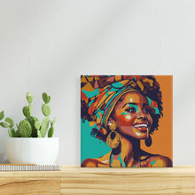 Cargar imagen en el visor de la galería, Mini Pintura por Números 20x20cm con bastidor Reina Africana Pop Art