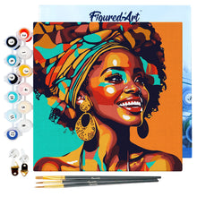 Cargar imagen en el visor de la galería, Mini Pintura por Números 20x20cm con bastidor Reina Africana Pop Art