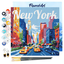 Cargar imagen en el visor de la galería, Mini Pintura por Números 20x20cm con bastidor Póster de Viaje Nueva York