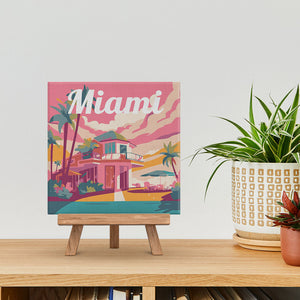 Mini Pintura por Números 20x20cm con bastidor Póster de Viaje Miami