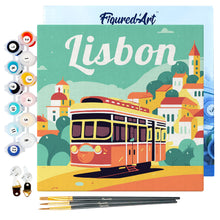 Cargar imagen en el visor de la galería, Mini Pintura por Números 20x20cm con bastidor Póster de Viaje Lisboa