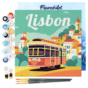 Mini Pintura por Números 20x20cm con bastidor Póster de Viaje Lisboa