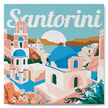 Cargar imagen en el visor de la galería, Mini Pintar por Números 20x20cm con bastidor Póster de Viaje Amanecer en Santorini