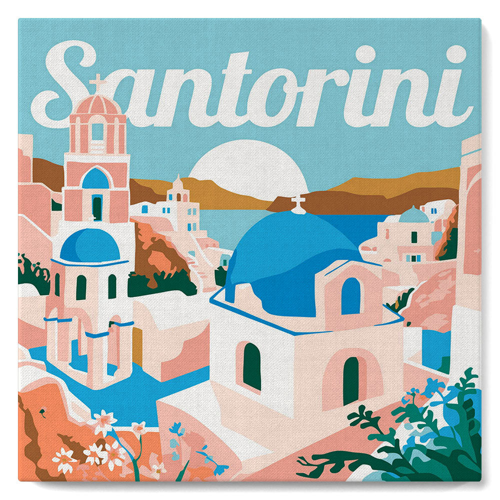 Mini Pintar por Números 20x20cm con bastidor Póster de Viaje Amanecer en Santorini
