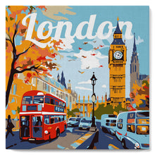 Cargar imagen en el visor de la galería, Mini Pintar por Números 20x20cm con bastidor Póster de Viaje Londres
