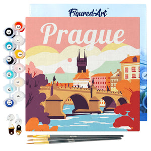 Mini Pintura por Números 20x20cm con bastidor Póster de Viaje Praga