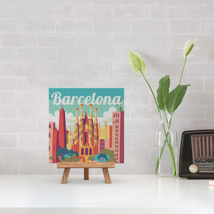 Mini Pintura por Números 20x20cm con bastidor Póster de Viaje Barcelona