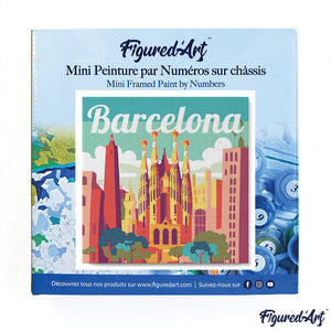 Mini Pintura por Números 20x20cm con bastidor Póster de Viaje Barcelona