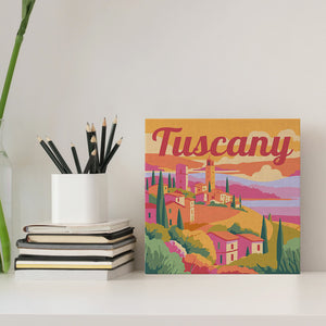 Mini Pintura por Números 20x20cm con bastidor Póster de Viaje Toscana Primavera