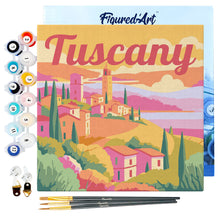 Cargar imagen en el visor de la galería, Mini Pintura por Números 20x20cm con bastidor Póster de Viaje Toscana Primavera
