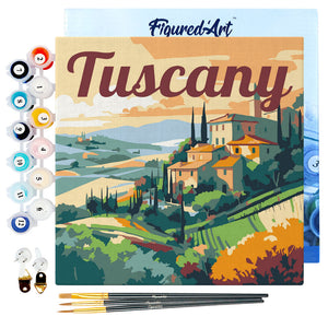 Mini Pintura por Números 20x20cm con bastidor Póster de Viaje Toscana Verano