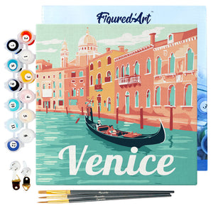 Mini Pintura por Números 20x20cm con bastidor Póster de Viaje Venecia
