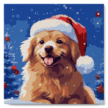 Cargar imagen en el visor de la galería, Mini Pintar por Números 20x20cm con bastidor Perro en la Navidad Nevada