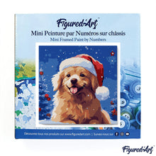 Cargar imagen en el visor de la galería, Mini Pintura por Números 20x20cm con bastidor Perro en la Navidad Nevada