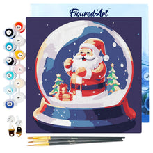 Cargar imagen en el visor de la galería, Mini Pintura por Números 20x20cm con bastidor Santa en Bola de Nieve