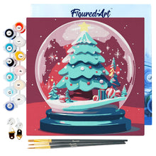 Cargar imagen en el visor de la galería, Mini Pintura por Números 20x20cm con bastidor Árbol de Navidad en Bola de Nieve