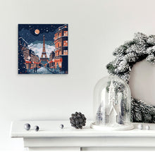 Cargar imagen en el visor de la galería, Mini Pintura por Números 20x20cm con bastidor Navidad en París