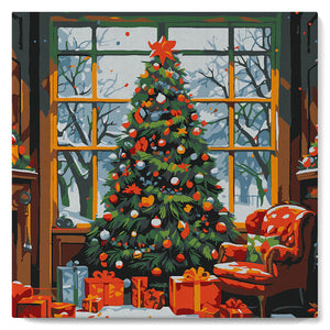 Mini Pintar por Números 20x20cm con bastidor Árbol de Navidad en el Salón
