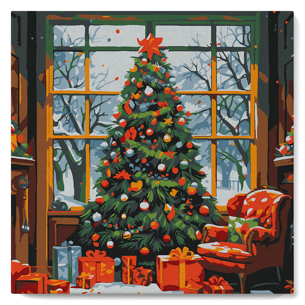 Mini Pintar por Números 20x20cm con bastidor Árbol de Navidad en el Salón