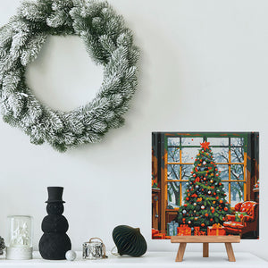 Mini Pintura por Números 20x20cm con bastidor Árbol de Navidad en el Salón