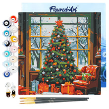 Cargar imagen en el visor de la galería, Mini Pintura por Números 20x20cm con bastidor Árbol de Navidad en el Salón