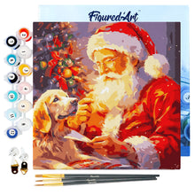 Cargar imagen en el visor de la galería, Mini Pintura por Números 20x20cm con bastidor Santa y el Perro