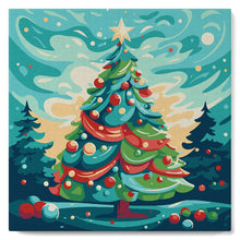 Cargar imagen en el visor de la galería, Mini Pintar por Números 20x20cm con bastidor Árbol de Navidad Abstracto