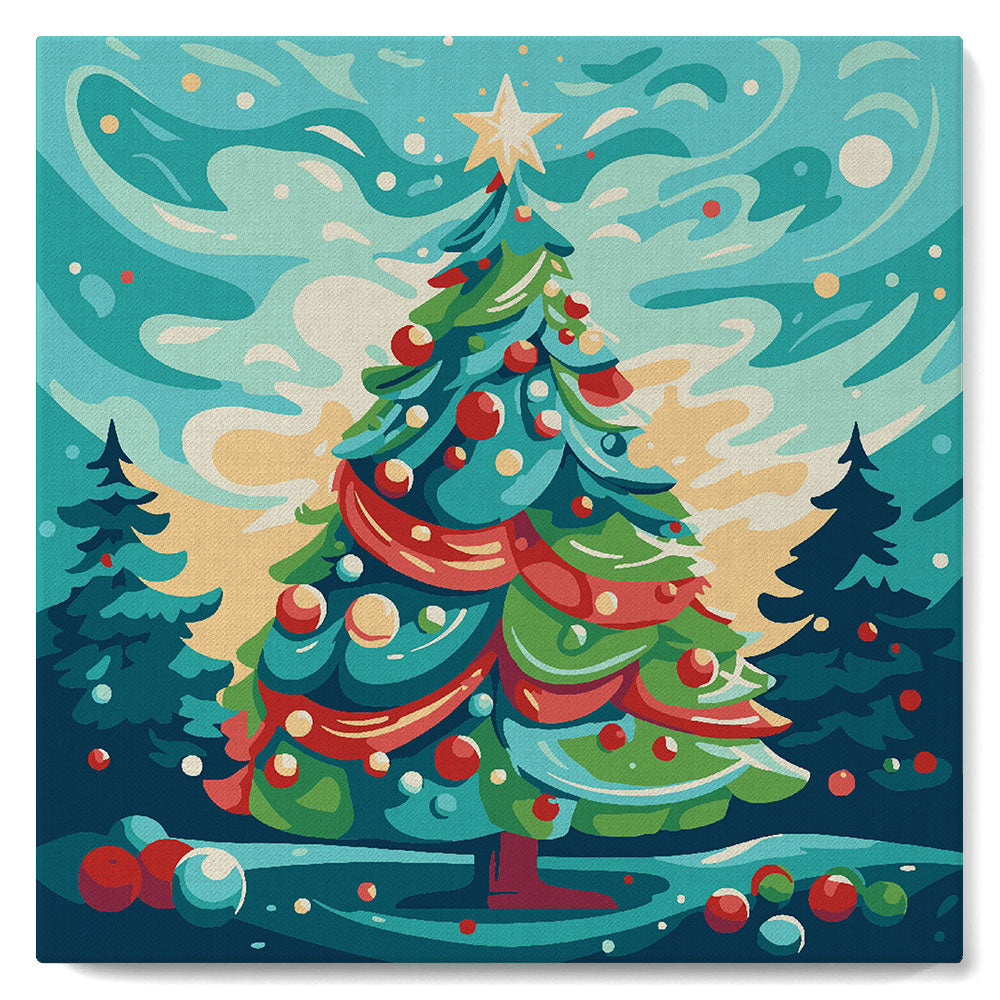 Mini Pintar por Números 20x20cm con bastidor Árbol de Navidad Abstracto