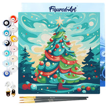 Cargar imagen en el visor de la galería, Mini Pintura por Números 20x20cm con bastidor Árbol de Navidad Abstracto