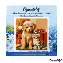 Cargar imagen en el visor de la galería, Mini Pintura por Números 20x20cm con bastidor Gato y Perro de Navidad