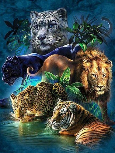 Punto de Cruz Diamante - Diamond Painting - Los animales de la selva 40x50cm con bastidor montado