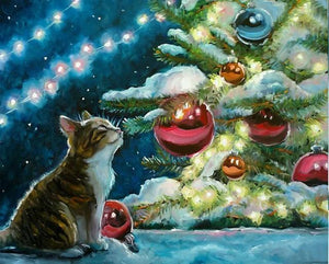 Pintar por números - Gato y bolas de Navidad